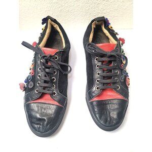 Anthropologie Sheridan Mia Women's Black & Red Floral Leather Sneakers Size 41